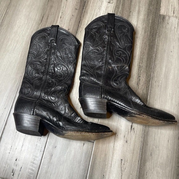 Dan Post Heeled Leather Boots Women's Lizard Black Size 7 M - Picture 1 of 8